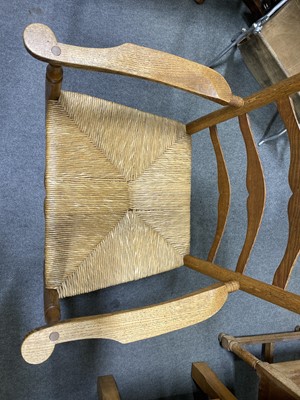 Lot 408 - Set of four ash 'Russell' ladderback dining chairs by Neville Neal, after the design by Ernest Gimson