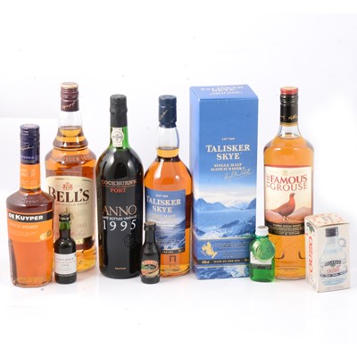 Lot 177 - Talisker Skye, The Famous Grouse and other whiskies, plus ports and Courvoisier.