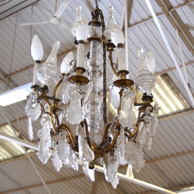 Lot 578 - Brass and cut glass chandelier