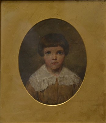 Lot 326 - English School, 19th century, an oval head and shoulders portrait of a child