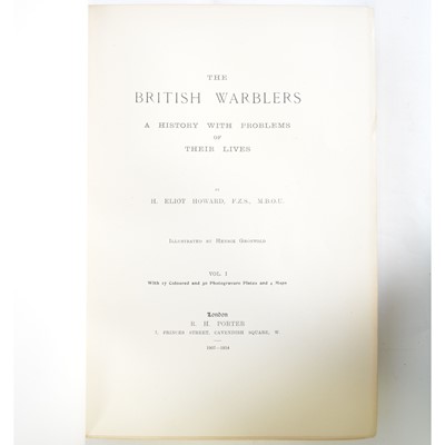 Lot 208 - H Eliot Howard, The British Warblers - A history with problems of their lives, illustrated by Henrik Gronvold