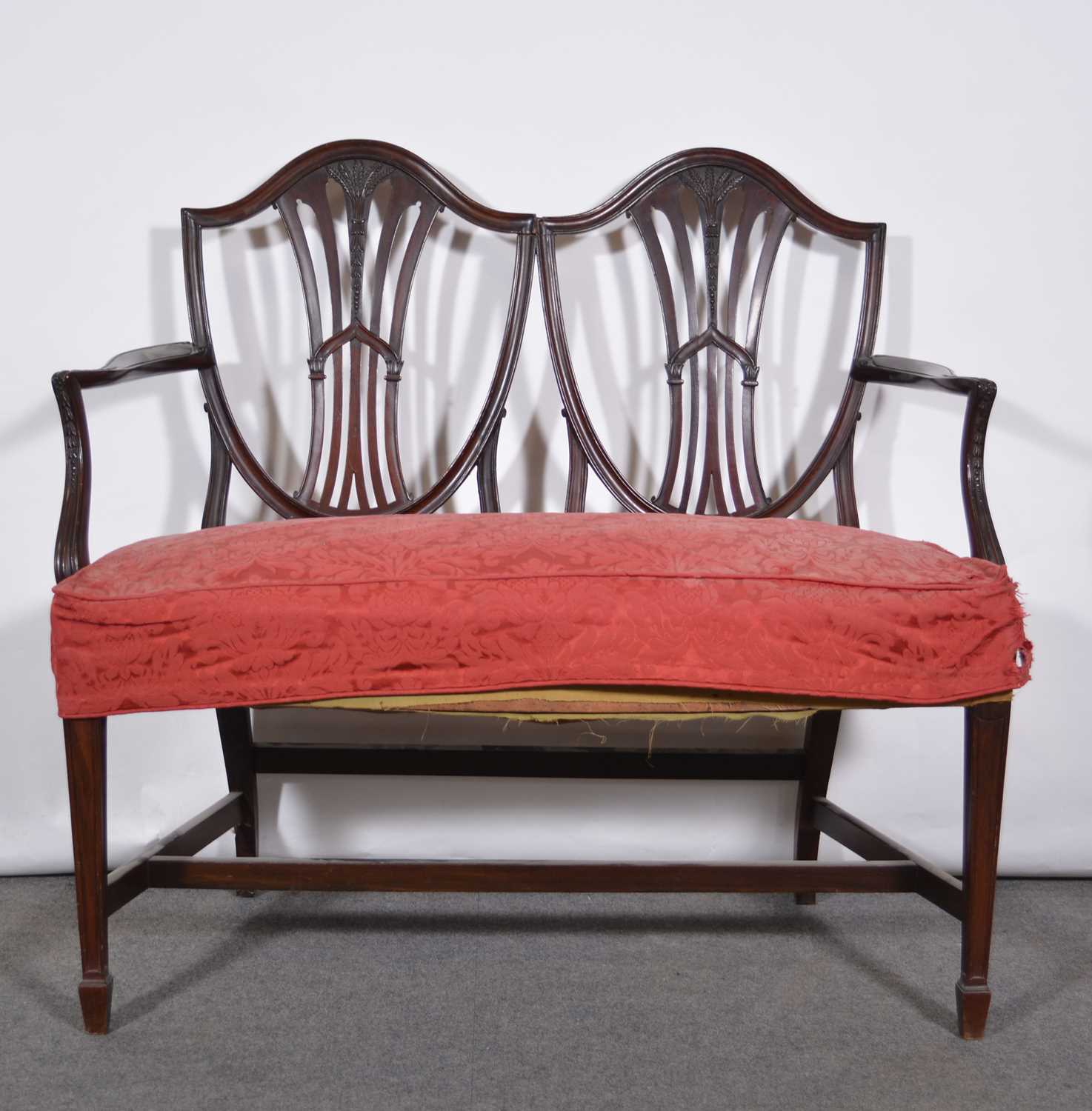 Lot 447 - Mahogany double chair back settee, Hepplewhite style