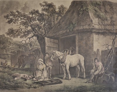 Lot 394 - After George Morland, set of monochrome prints to include Feeding The Pigs.