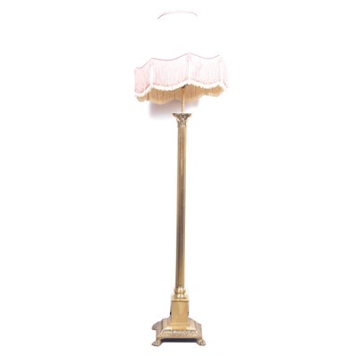 Lot 131 - Brass Corinthian column standard lamp, with shade, 167cm.