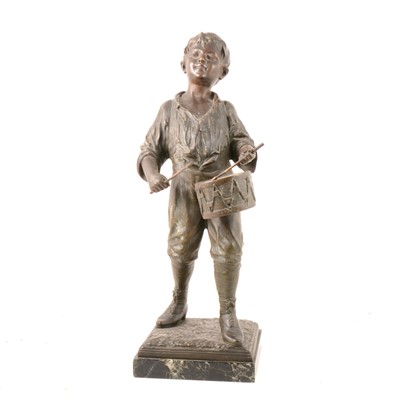 Lot 187 - C Sanson, Drummer Boy, patinated spelter sculpture.