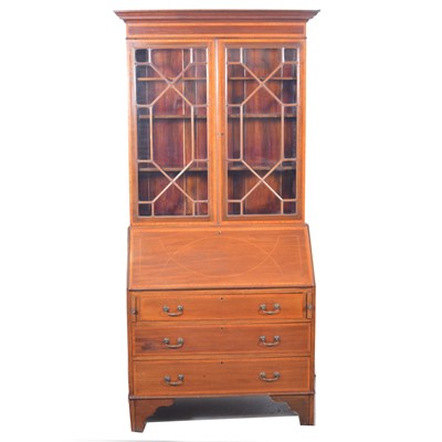 Lot 211 - Edwardian inlaid mahogany bureau bookcase