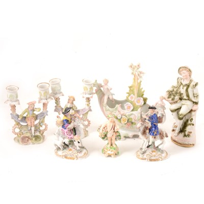 Lot 74 - Continental porcelain figures and candlesticks.