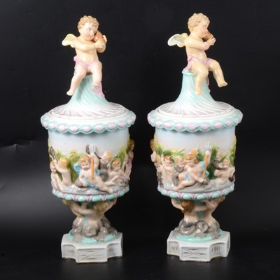 Lot 20 - Pair of Continental porcelain urn-shaped vases.
