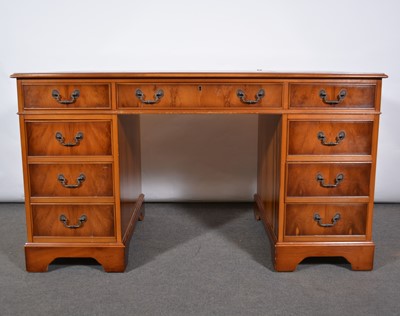 Lot 449 - Modern yew twin pedestal desk