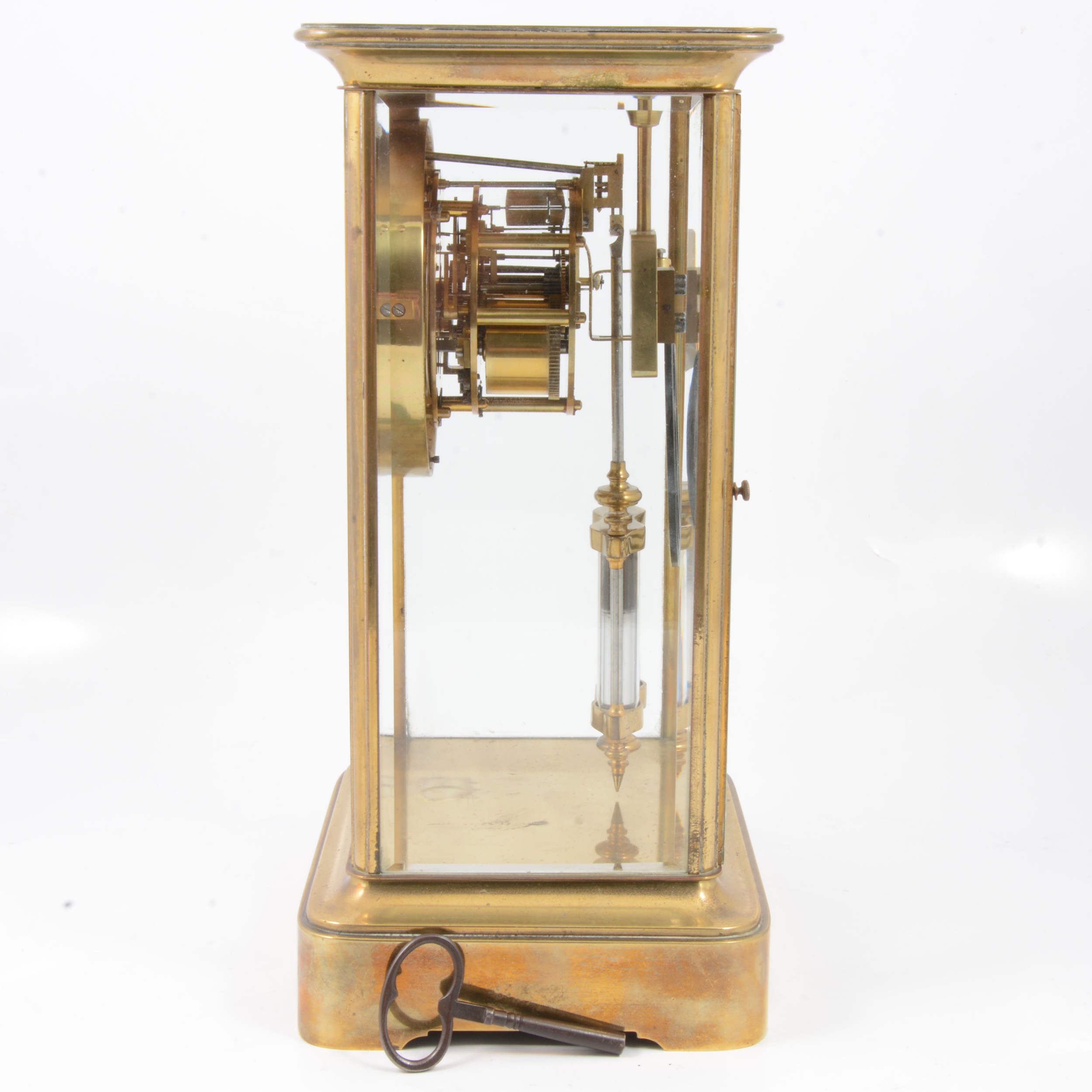 Lot 268 - Brass 'four glass' mantel clock,