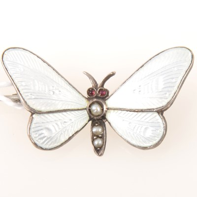 Lot 218 - Vintage white enamel butterfly brooch, marked Sterling.