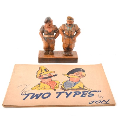 Lot 68 - The Two Types by Jon, paperback comic illustrated book and carved figure.