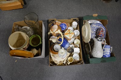 Lot 69 - Three boxes of assorted household china and glass wares.