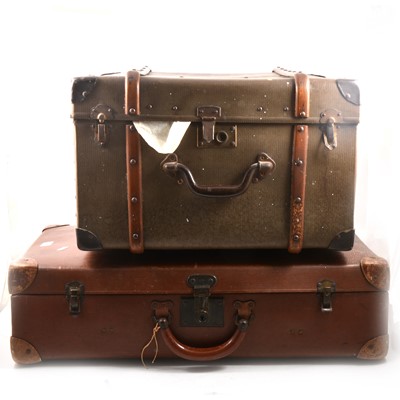 Lot 299 - Three vintage canvas and leather suitcases and hats.