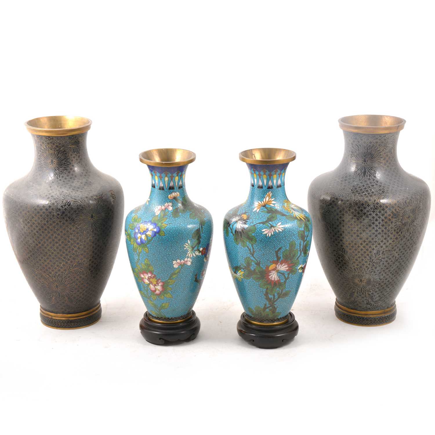 Lot 64 - Two pairs of cloisonne vases.