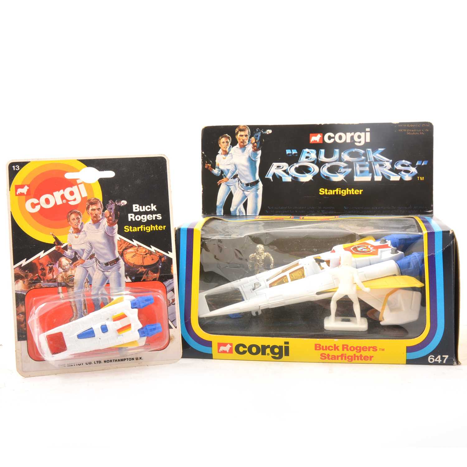 Lot 32 - Corgi Toys, no.647 Buck Rogers Starfighter and a Juniors Starfighter, both cased.