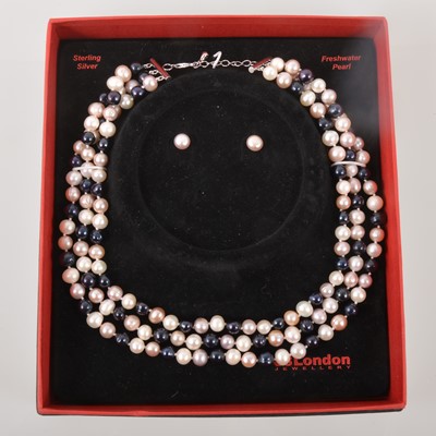 Lot 235 - 88 London Jewellery - a black and white freshwater pearl necklace and earstuds.