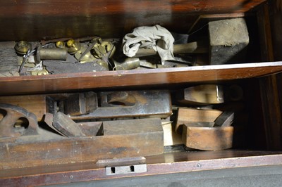 Lot 48 - Pine carpenter's tool chest, well-fitted with numerous trays, and contents.
