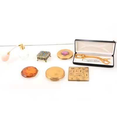 Lot 238 - Pierre Cardin watch chain, powder compacts, perfume atomiser, celluloid handbag mirror.