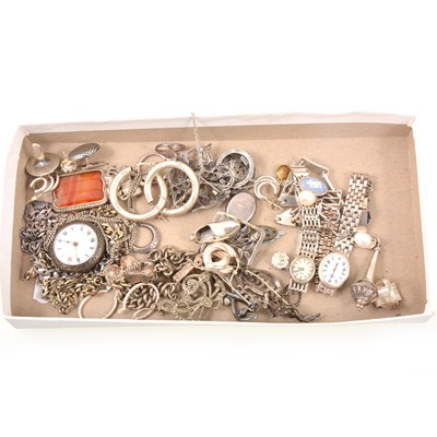 Lot 226 - A collection of vintage silver, 925 and white metal jewellery, watches necklaces, brooches.