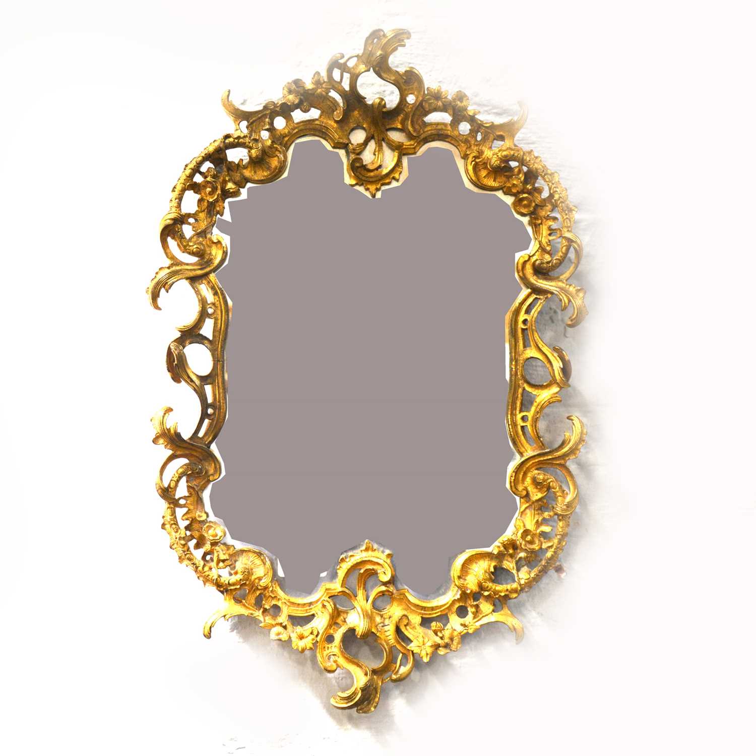 Lot 378 - Ormolu wall mirror, gilt rococo frame.