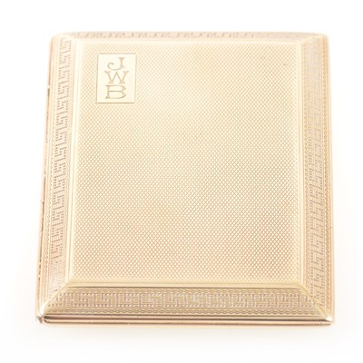 Lot 202 - 9 carat gold engine turned cigarette case by Stephen J Rose, London 1927, 80gms.