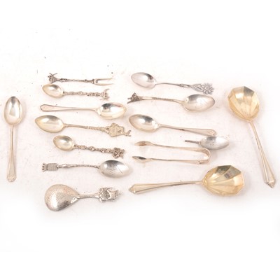 Lot 165 - Quantity of silver flatware, teaspoons, fruit spoons, souvenir spoons, golf interest.
