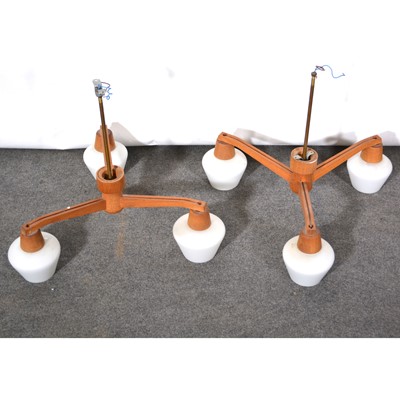 Lot 475 - Pair of 1950s teak light fittings