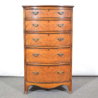 Lot 522 - Burr walnut bowfront tallboy chest of drawers