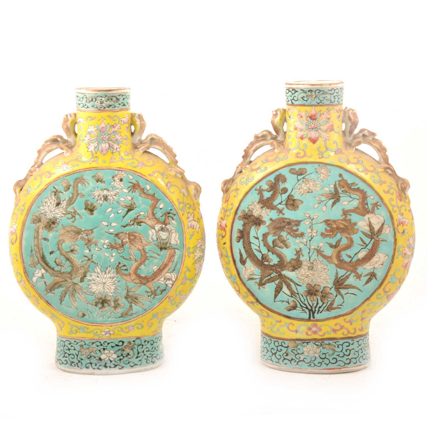 Lot 13 - Pair of Chinese famille verte moon flasks, Qianlong style.