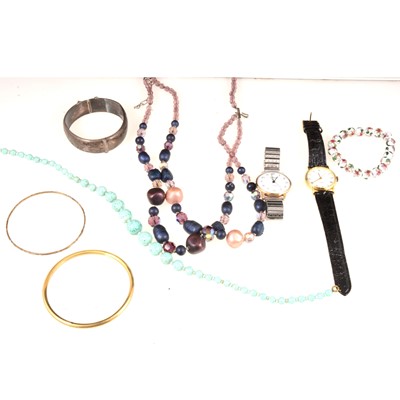 Lot 384 - Vintage costume jewellery, bangles, beads, badges, watches.