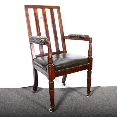 Lot 422 - Mahogany and leather slat-back armchair, 19th Century.