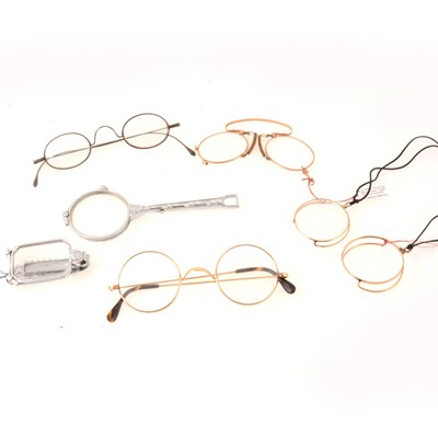 Lot 232 - Three  lorgnettes, two monocles, pince-nez and spectacles, three cases.
