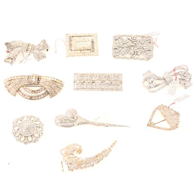 Lot 271 - Ten large Art Deco paste set cocktail brooches, circa 1930's