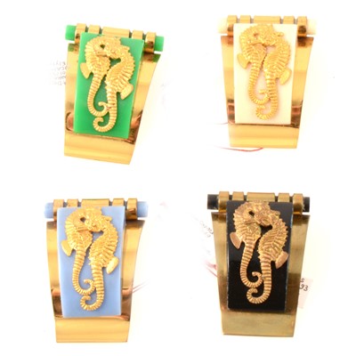 Lot 264 - Four 1930s Art Deco Hippocampe dress clips retailed by JHP of Paris.