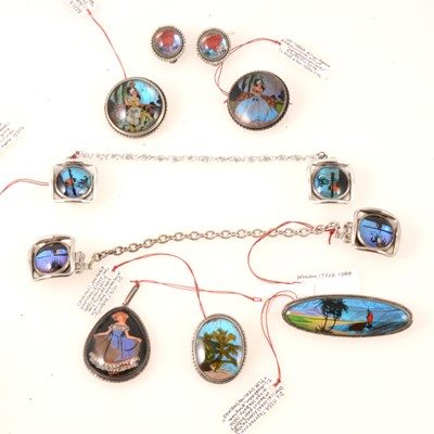 Lot 217 - Collection of butterfly wing jewellery, brooches, pendant , earrings, cloak clasps.