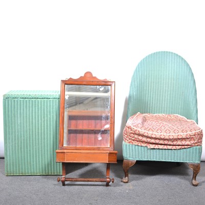 Lot 607 - Lloyd Loom bedroom chair, linen basket and a mirror