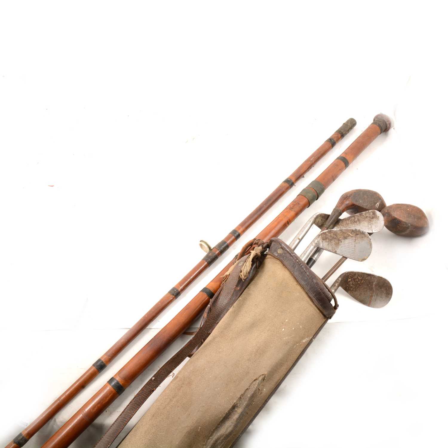 Lot 138 Fishing Rods and golf clubs