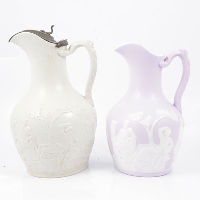 Lot 111 - Samuel Alcock & Co lilac ground stoneware 'Portland' jug, and a Cork & Edge 'Portland' jug.