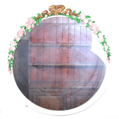 Lot 533 - Painted circular wall mirror, ribbon-tie...