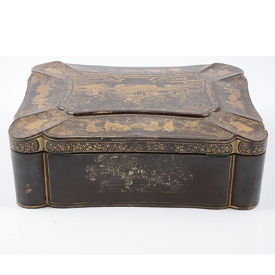 Lot 100 - Cantonese dark red lacquered sewing box