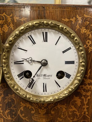 Lot 280 - 19th Century French rosewood and marquetry mantel clock, signed Henry Marc, Paris