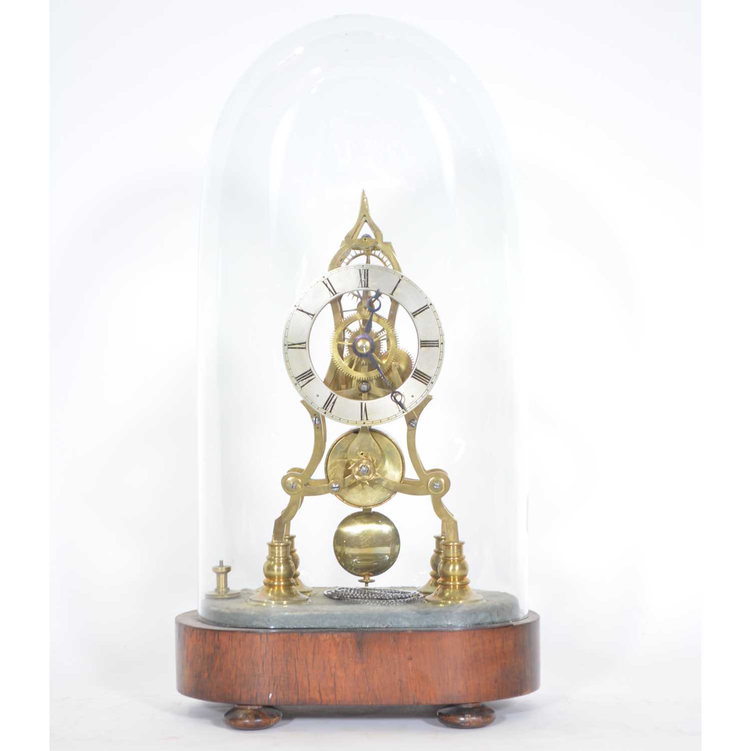 Lot 282 - Victorian brass skeleton clock, under a glass dome