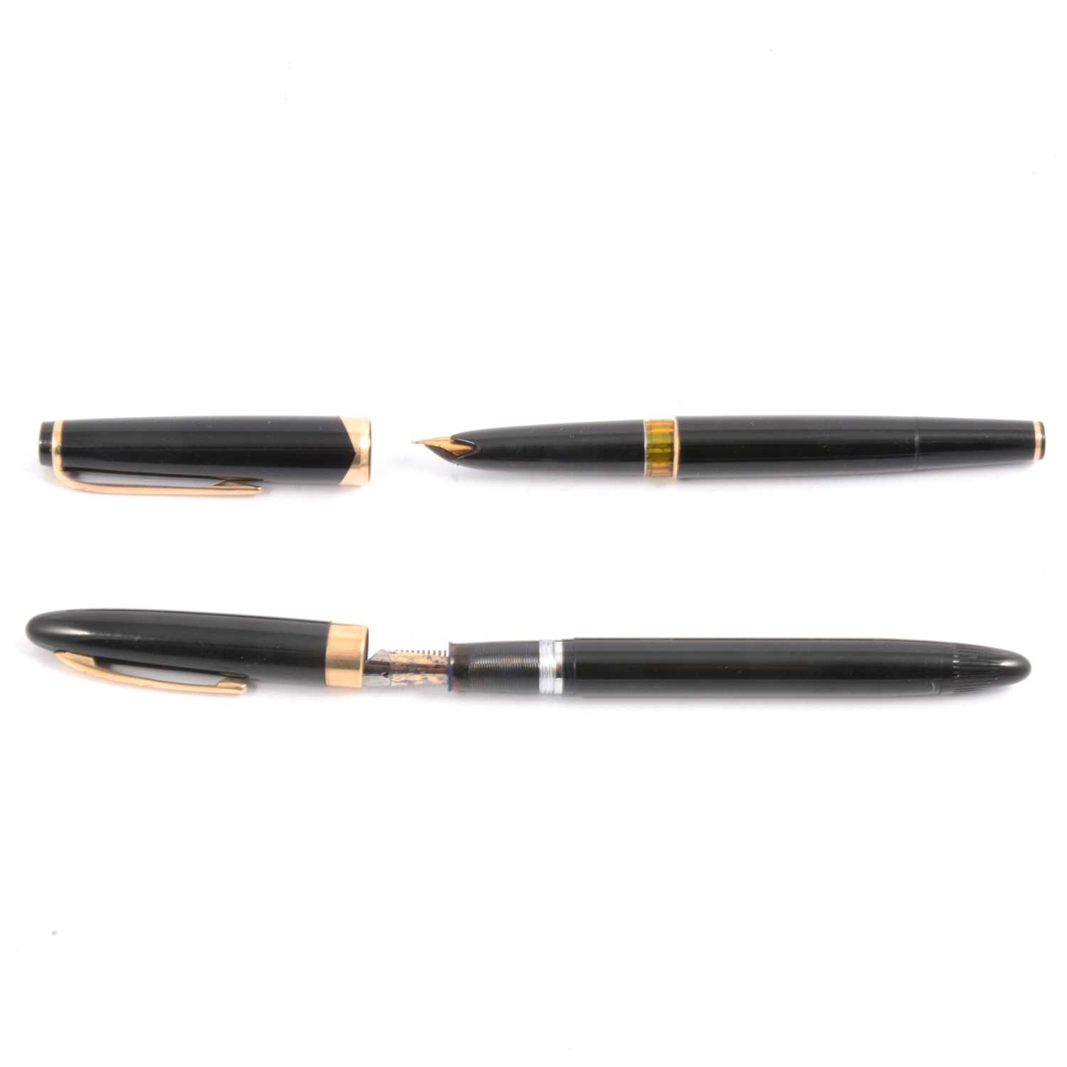 Lot 202 - A Sheaffer fountain pen with black barrel and another fountain pen.