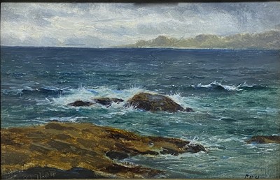 Lot 435 - Louis Bosworth Hurt - Seascape with rocks.