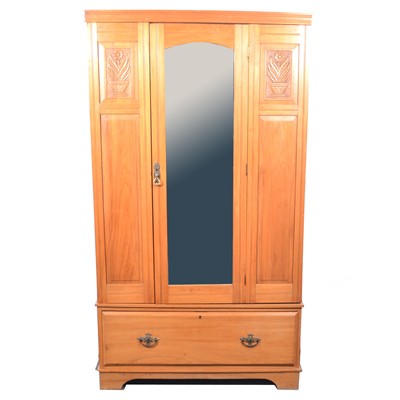 Lot 418 - Edwardian satin walnut wardrobe.