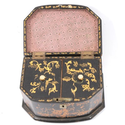 Lot 102 - Early Victorian black lacquered papier-mache tea caddy