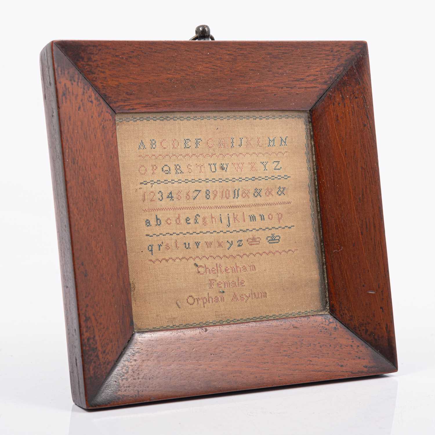 Lot 106 - Small Victorian alphabet sampler, Cheltenham Female Orphan Asylum