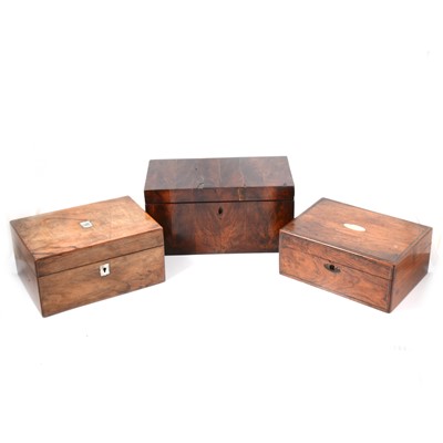 Lot 110 - Victorian mahogany tea caddy and two other boxes.