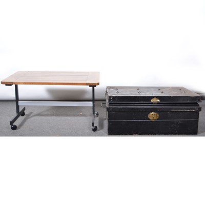 Lot 488 - Old tin trunk and table.